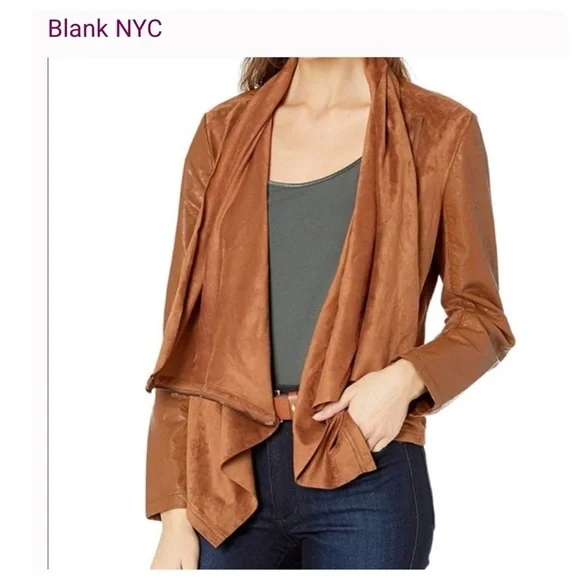 Blank NYC Draped Moto Faux Vegan Leather Mixed Media Jacket S. - Picture 8 of 8